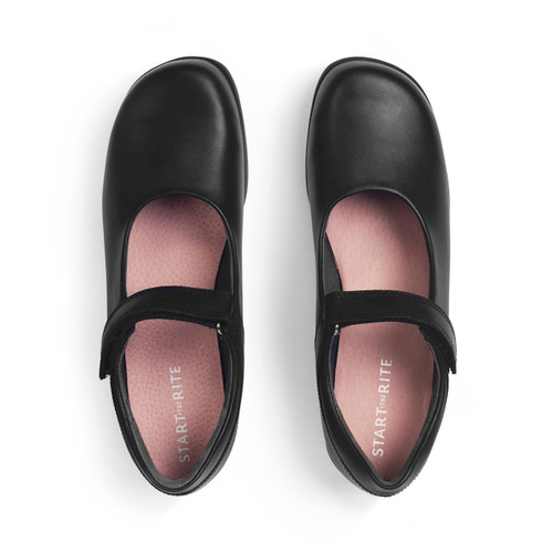 Start Rite Samba Black Leather Girls Rip-tape School Shoes