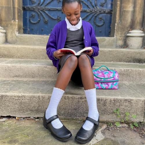 Start Rite Samba Black Leather Girls Rip-tape School Shoes