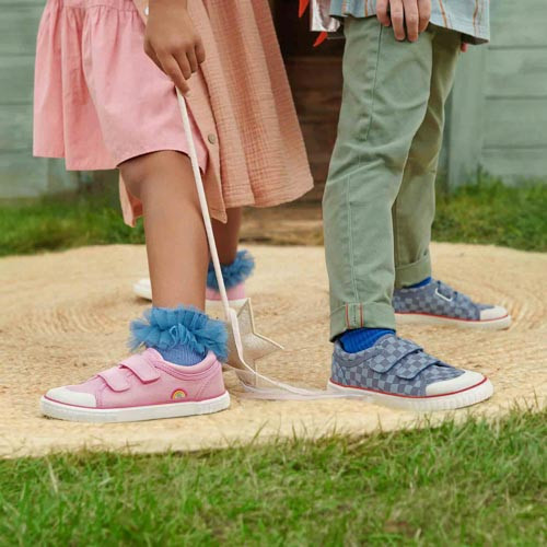 Start Rite Sandy Beach Pink Glitter Rainbow Girls Closed Rip-tape Canvas Shoes