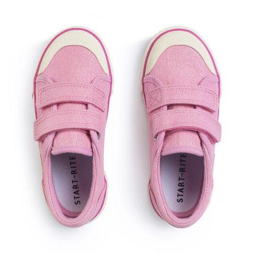 Start Rite Sandy Beach Pink Glitter Rainbow Girls Closed Rip-tape Canvas Shoes