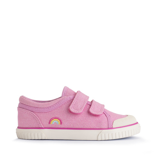 start rite Sandy Beach Pink glitter rainbow girls closed rip-tape canvas shoes