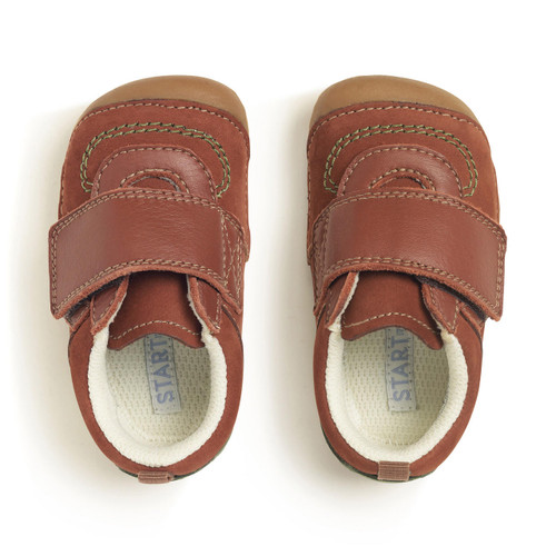 Start Rite Shuffle Dark Brown Leather/nubuck Boys Rip-tape Pre-walking Shoes