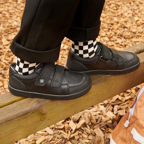 Start Rite Spider Web Black Leather Boys Rip-tape Casual School Shoes