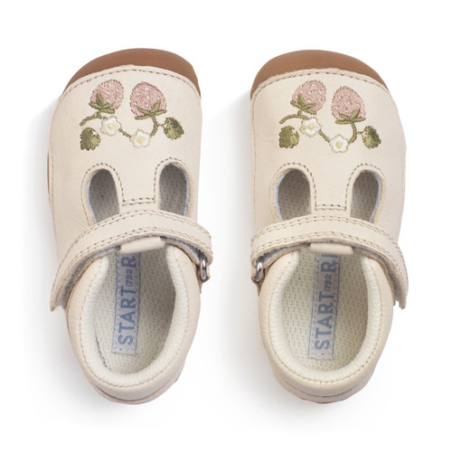 Start Rite Squish Cream Leather Girls T-bar Pre-walker Shoes