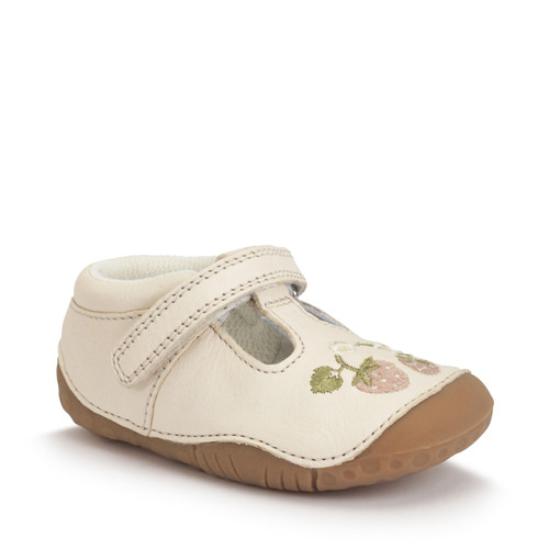 Start Rite Squish Cream Leather Girls T-bar Pre-walker Shoes