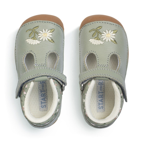 Start Rite Squish Dusky Green Leather Girls T-bar Pre-walking Shoes