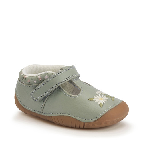 Start Rite Squish Dusky Green Leather Girls T-bar Pre-walking Shoes