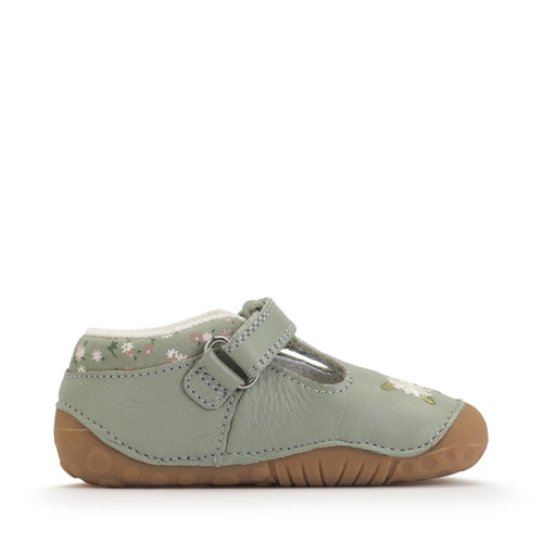 Start Rite Squish Dusky Green Leather Girls T-bar Pre-walking Shoes