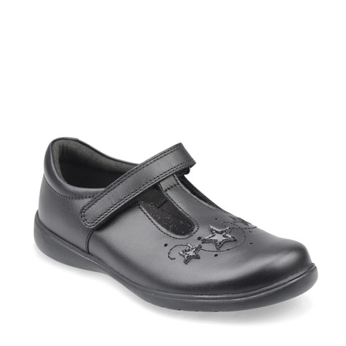 Start Rite Star Jump Black Leather Girls T-bar Rip-tape School Shoes
