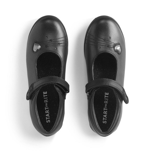 Start Rite Stardust Black Leather Girls Rip-tape School Shoes