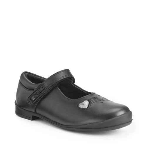 Start Rite Stardust Black Leather Girls Rip-tape School Shoes