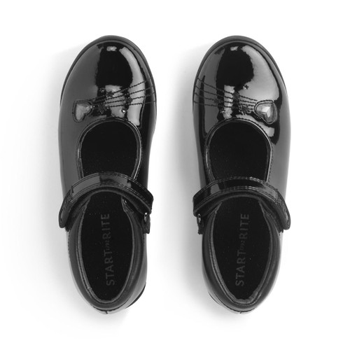 Start Rite Stardust Black Patent Girls Rip-tape School Shoes