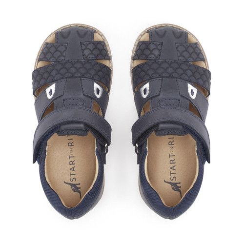 Start Rite Dino Park Navy Leather Rip-tape Sandals
