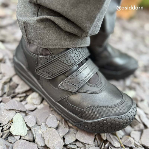 Start Rite Strike Black Leather Boys Rip-tape School Shoes