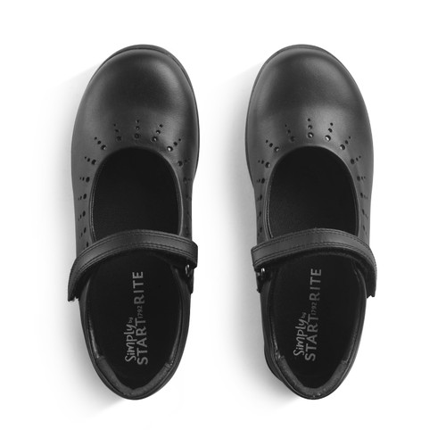 Start Rite Study Black Leather Simply By Start-Rite Girls Rip-tape Dual-Fit School Shoes