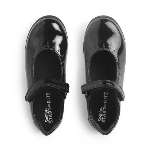 Start Rite Study Black Patent Simply By Start-Rite Girls Rip-tape Dual-Fit School Shoes