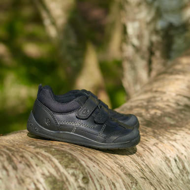 Start Rite Tickle Black Leather Boys Rip-tape First School Shoes