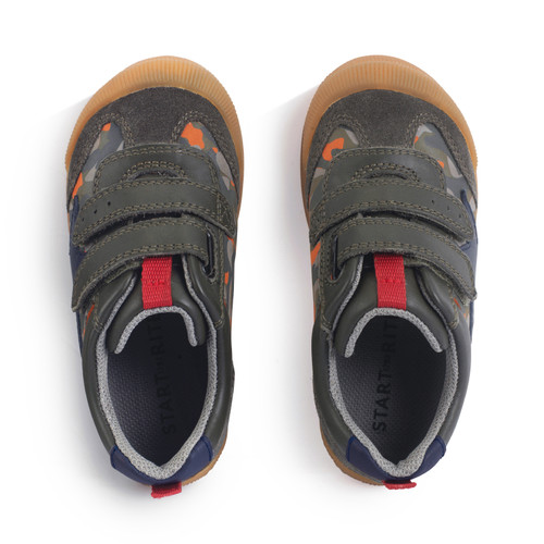 Start Rite Tickle Star Dark Green Leather/nubuck Camo Rip-tape Pre-school Casual Shoes