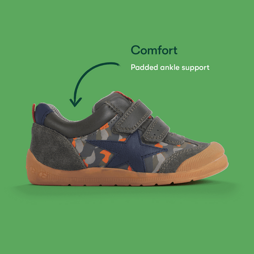 Start Rite Tickle Star Dark Green Leather/nubuck Camo Rip-tape Pre-school Casual Shoes