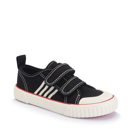 Start Rite Tide Black/white Canvas Kids Closed Rip-tape Canvas Shoes