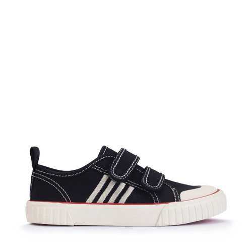 Start Rite Tide Black/white Canvas Kids Closed Rip-tape Canvas Shoes