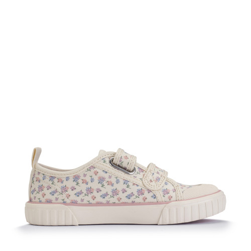 Start Rite Tide Cream Posy Floral Kids Closed Rip-tape Canvas Shoes