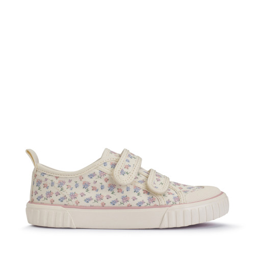 Start Rite Tide Cream Posy Floral Kids Closed Rip-tape Canvas Shoes