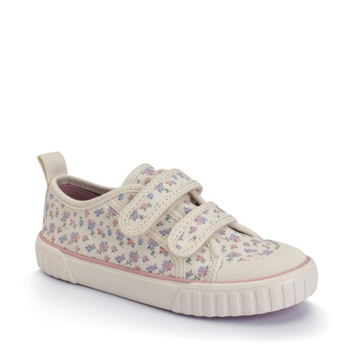 start rite Tide Cream posy floral kids closed rip-tape canvas shoes