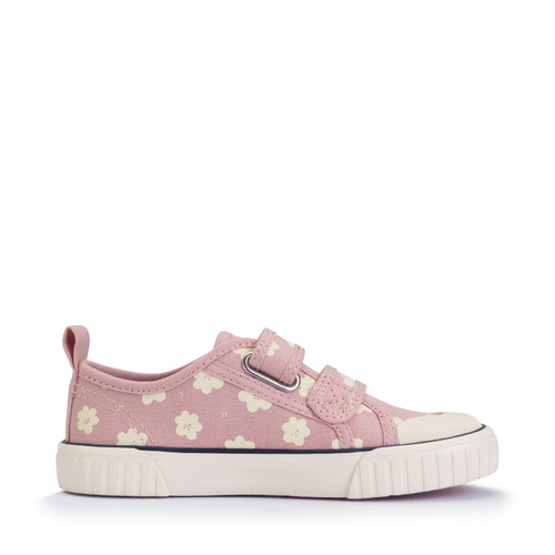 Start Rite Tide Dusky Pink Flower Canvas Kids Closed Rip-tape Canvas Shoes