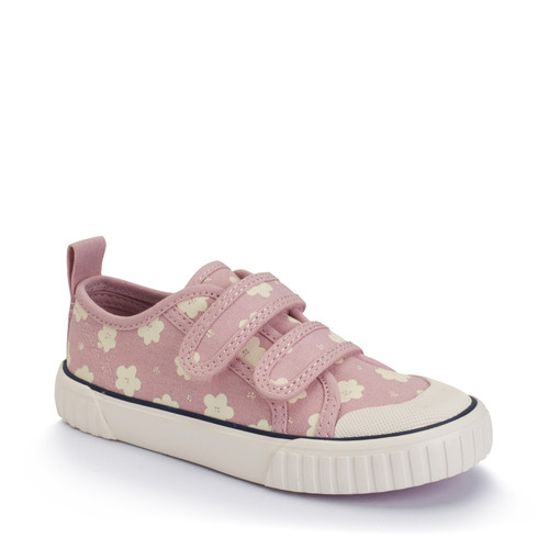 Start Rite Tide Dusky Pink Flower Canvas Kids Closed Rip-tape Canvas Shoes