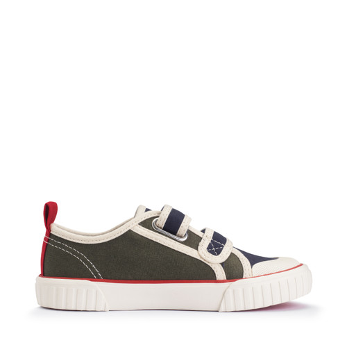 Start Rite Tide Khaki/navy Canvas Kids Closed Rip-tape Canvas Shoes