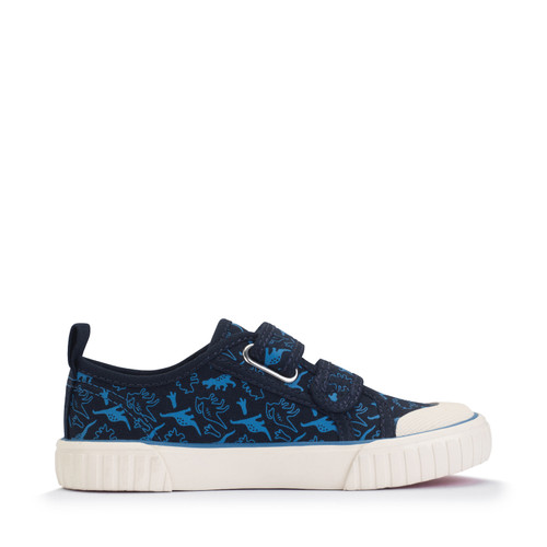Start Rite Tide Navy Dino Canvas Kids Closed Rip-tape Canvas Shoes