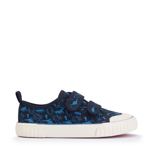 Start Rite Tide Navy Dino Canvas Kids Closed Rip-tape Canvas Shoes