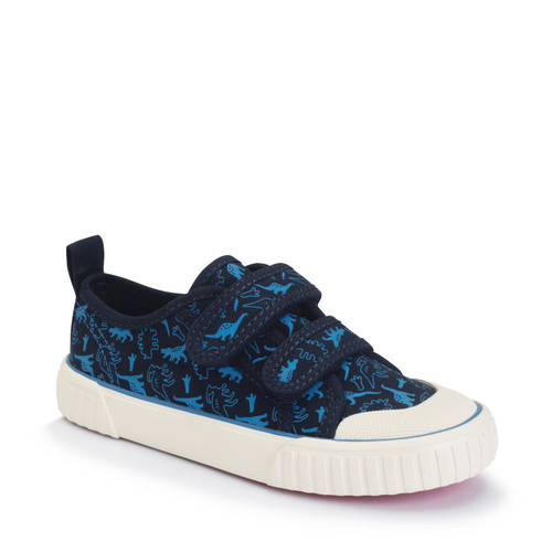 Start Rite Tide Navy Dino Canvas Kids Closed Rip-tape Canvas Shoes