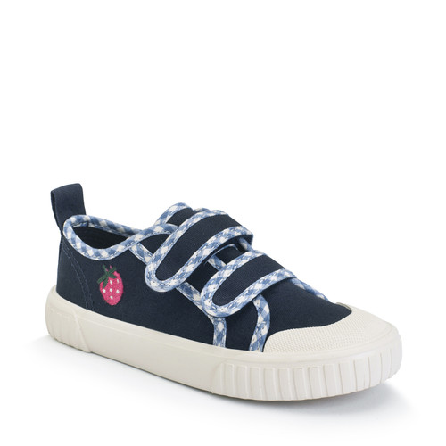 Start Rite Tide Navy Strawberry Canvas Kids Closed Rip-tape Canvas Shoes