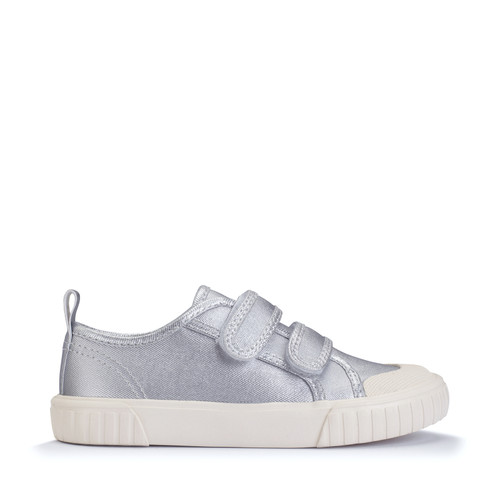 Start Rite Tide Silver Canvas Kids Closed Rip-tape Canvas Shoes
