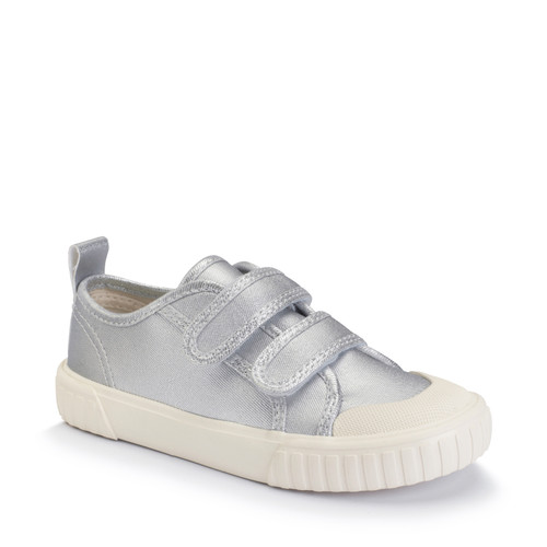 Start Rite Tide Silver Canvas Kids Closed Rip-tape Canvas Shoes