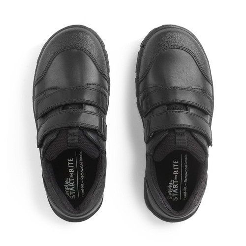 Start Rite Topic Black Leather Simply By Start-Rite Boys Dual-Fit Rip-tape School Shoes