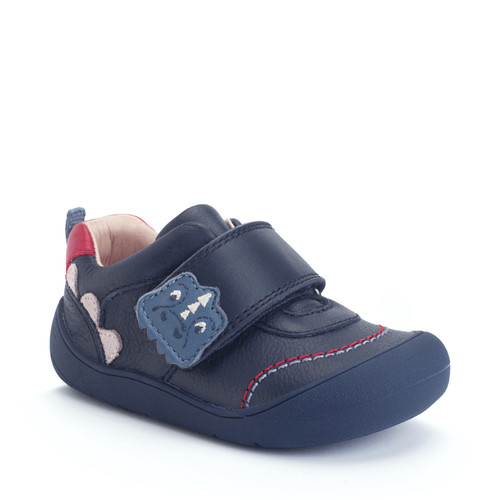 Start Rite Tread Navy Leather Dino Rip-tape First Walking Shoes