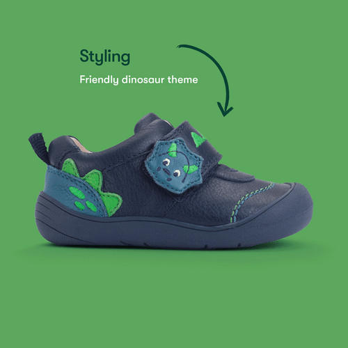 Start Rite Tread Navy Leather /dino Rip-tape First Walking Shoes