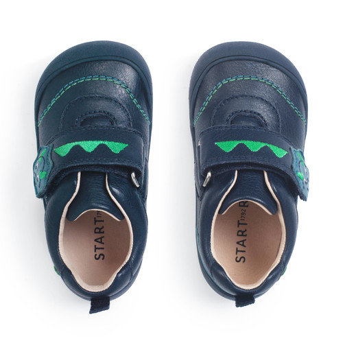 Start Rite Tread Navy Leather /dino Rip-tape First Walking Shoes