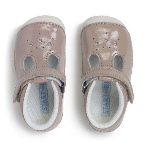 Start Rite Tumble Taupe Patent Baby Girls Rip-tape T-bar Pre-walkers