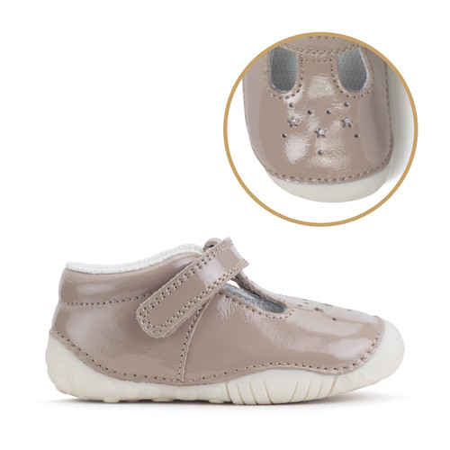 start rite Tumble Taupe patent baby girls rip-tape t-bar pre-walkers