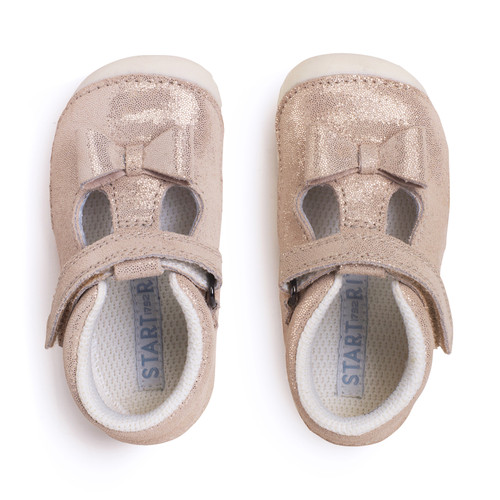 Start Rite Wiggle Pale Gold Glitter Nubuck Girls T-bar Pre-walker Shoes