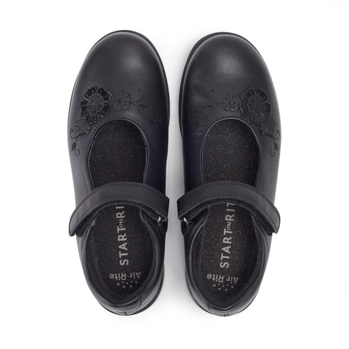 Start Rite Wish Black Leather Girls Rip-tape School Shoes