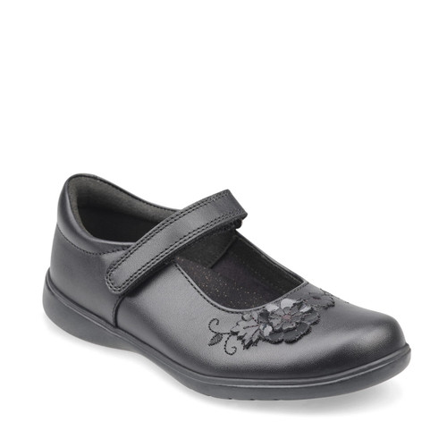 Start Rite Wish Black Leather Girls Rip-tape School Shoes