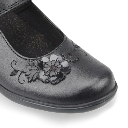 Start Rite Wish Black Leather Girls Rip-tape School Shoes