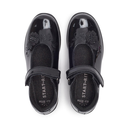 Start Rite Wish Black Patent Girls Rip-tape School Shoes