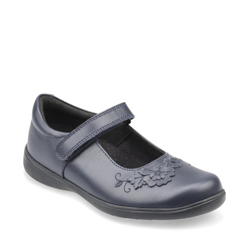 Start Rite Wish Navy Blue Leather Girls Rip-tape School Shoes