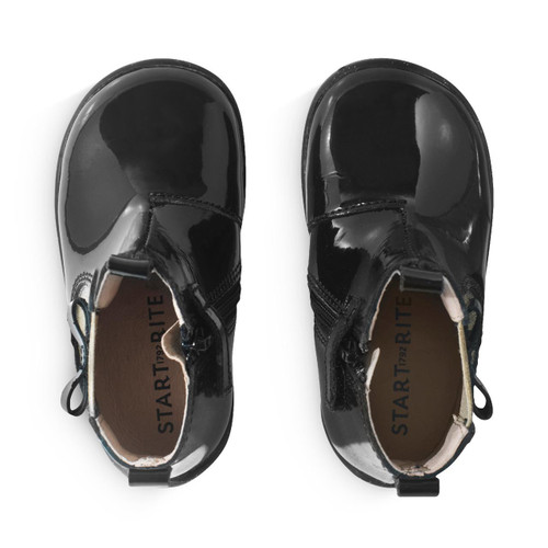 Start Rite Wonderland Black Patent/gold Girls Zip-up First Chelsea Boots